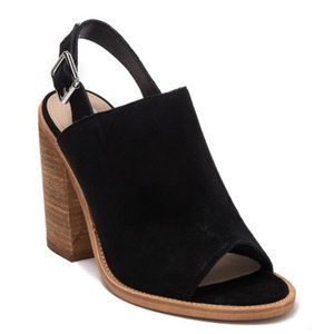 NEW Steve Madden Lanto Suede Peep Toe Block Heel Bootie Sandal Black 10